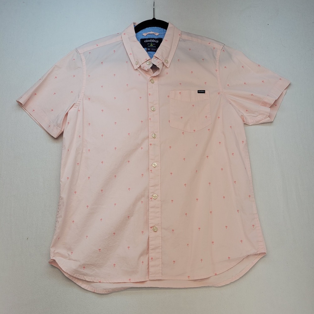 Chubbies Button Down Shirt Mens Medium Pink Palm Tree Short Sleeve Casual Cotton